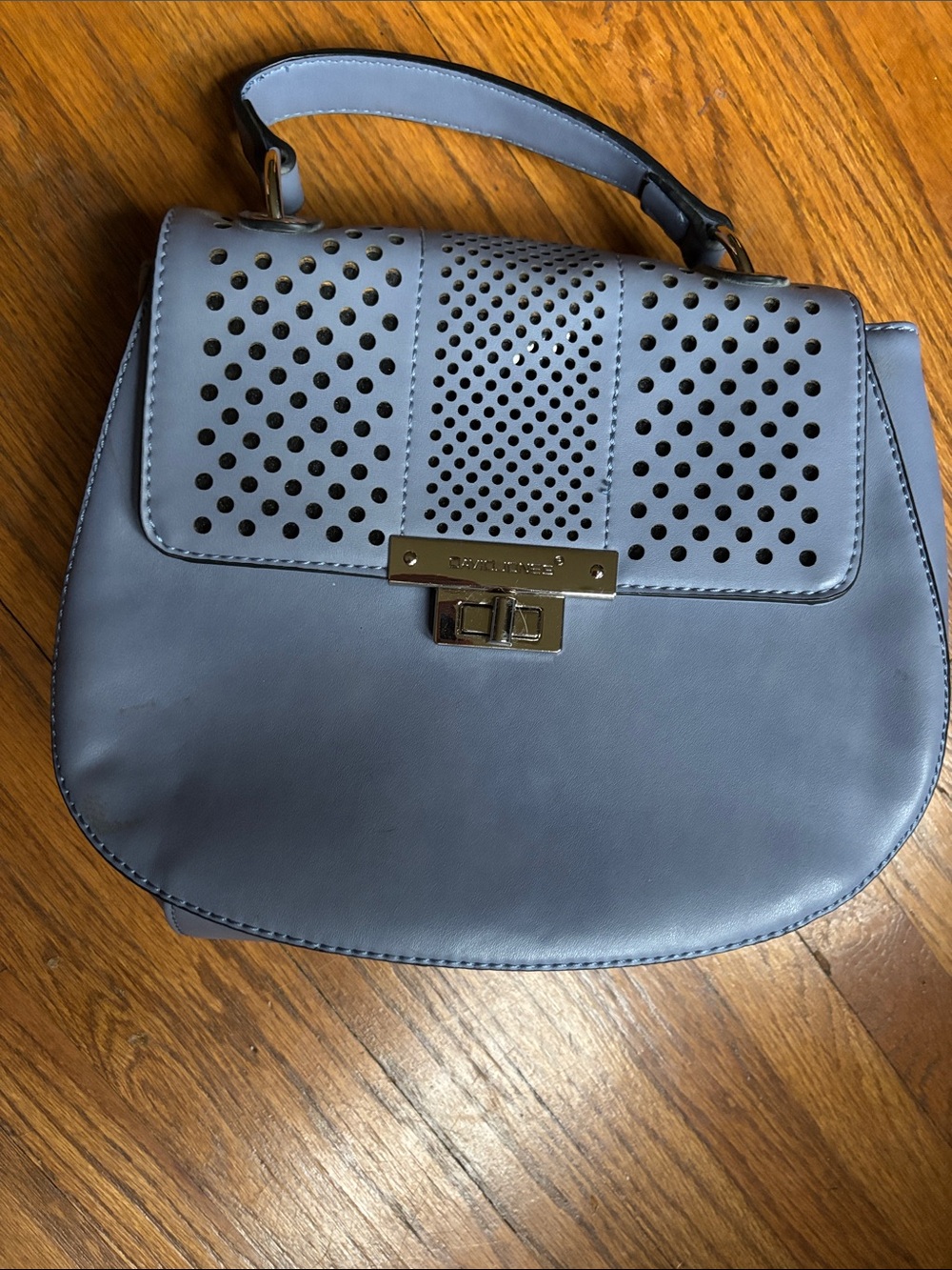 Perforated Flap Satchel Handbag in Slate Blue